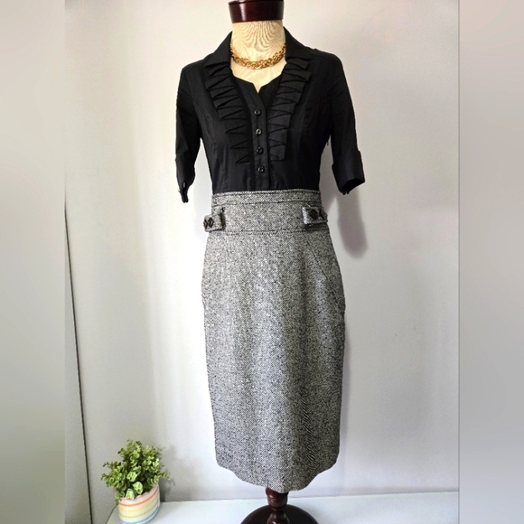 Ecocci Black and Grey Ruffled Cotton Top And Wool Blend Bottom Dress. Size 0 - Picture 1 of 13